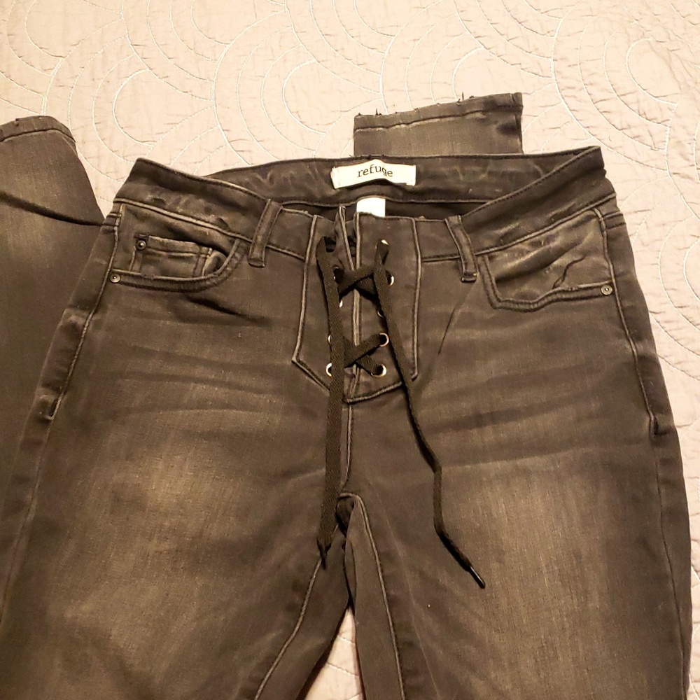 Distressed Gray/Black Lace Up jeans!! - Picture 1 of 4